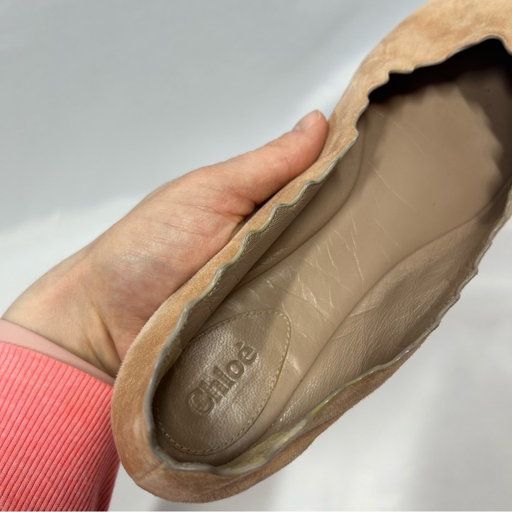 Chloé | Suede Nude Tan Flats Scalloped Women’s Size 39.5 - Picture 10 of 10